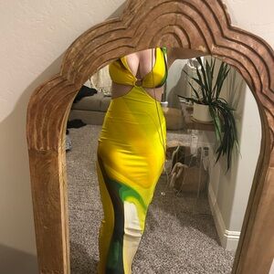 Farai London Yellow and Green Backless Dress